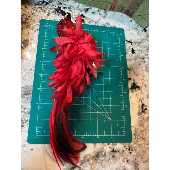 3 Lg Red Feathered Cardinal Christmas Tree Ornaments Glitter Accents Clip-On - Picture 11 of 13